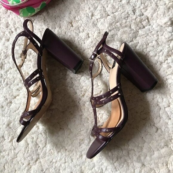 WHBM:POLLY Purple Stud Buckled Sandal Heels Sz. 7 - Picture 5 of 8